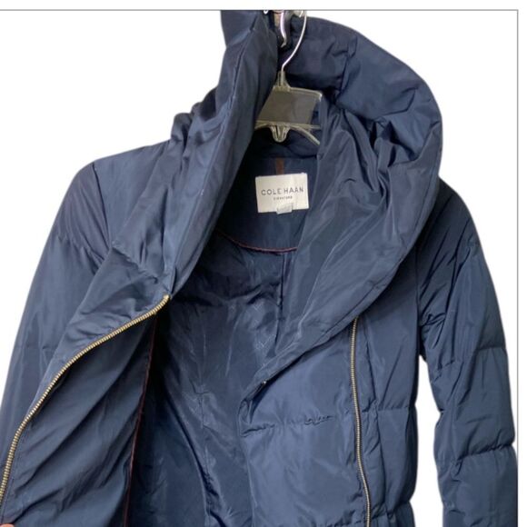 Cole Haan navy blue feather down hooded winter coat size XS - Picture 4 of 14